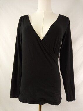 Stile Benetton Women's Black V-Neck Long Sleeved Top Size Small